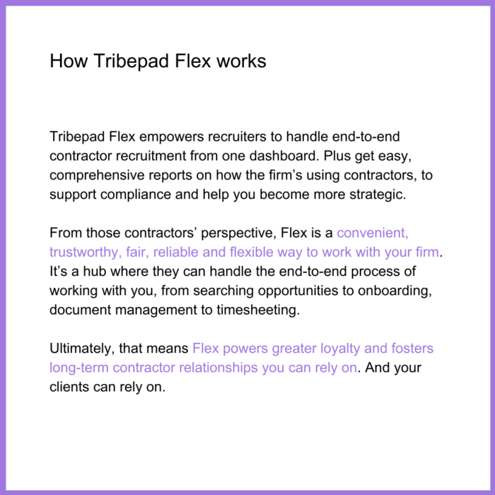 How Tribepad Flex works, contractor legal services