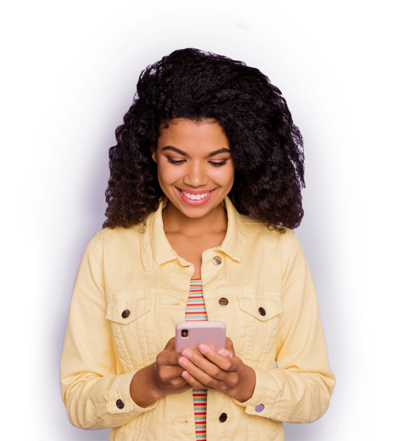 Image of a woman smiling looking down at her phone